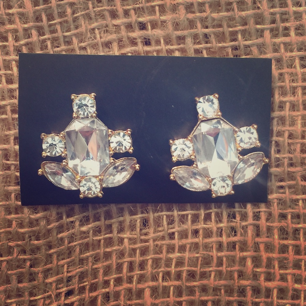 Gold framed rhinestone earrings. New.